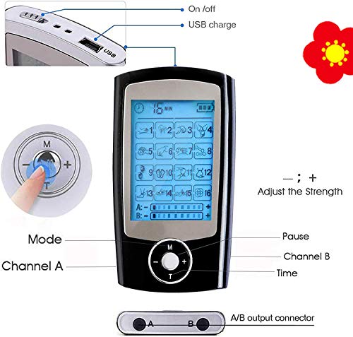Monlida Electroestimulador Masaje EMS y TENS, 16 Modos 2 Canales, Masajeador de Pulso Electrónico