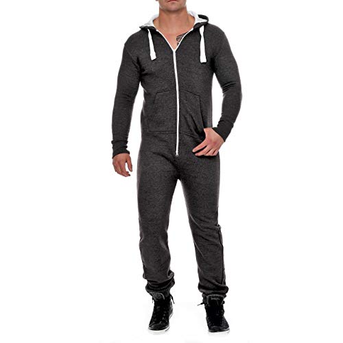 Mono de forro polar para hombre, traje de chándal para hombre, bonito y elegante, con capucha, ropa de dormir gris oscuro M