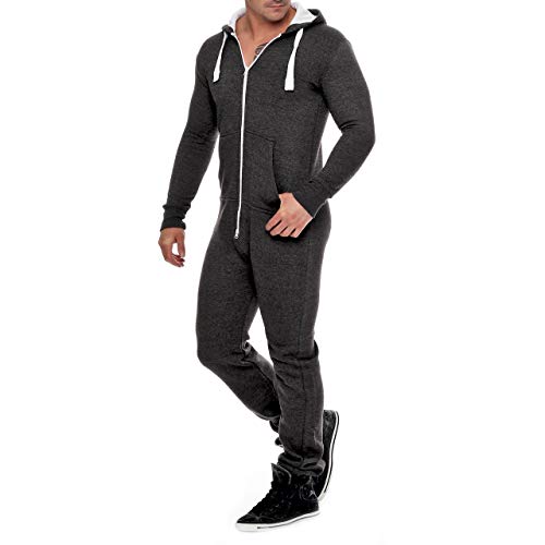 Mono de forro polar para hombre, traje de chándal para hombre, bonito y elegante, con capucha, ropa de dormir gris oscuro M