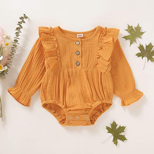 Mono para Bebé ReciéN Nacido OtoñO De Manga Larga Mezcla De AlgodóN Volantes Vestido De Fiesta De Bautismo Ropa Deportiva Informal Pijama CóModo 0-18 Meses Ropa De Bebe(Naranja,3-6 meses/80)