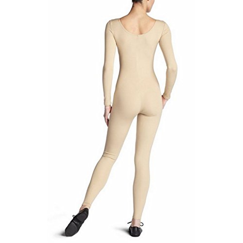 Mono Traje De Baile Body Unitard Para Mujer Con Cuello Redondo De Manga Larga - Beige, M