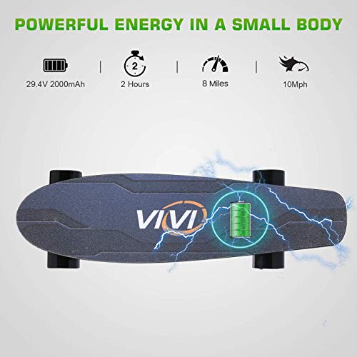 Monopatín eléctrico Vivi H2S-2, Longboard eléctrico con Control Remoto y Paquete de Regalo, Motor único de 350 W, Velocidad máxima de 10 mph, Rango de 8 Millas, Carga máxima de 150 Libras