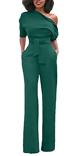 Monos De Vestir Mujer Largos Elegante Hombro Inclinado 3/4 Manga Alto Cintura Sencillos Color Solido Joven Moda Monos Largos Monos De Fiesta Vestir Verano Jumpsuit Playsuits