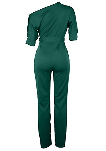 Monos De Vestir Mujer Largos Elegante Hombro Inclinado 3/4 Manga Alto Cintura Sencillos Color Solido Joven Moda Monos Largos Monos De Fiesta Vestir Verano Jumpsuit Playsuits