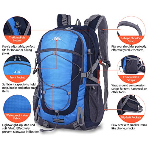 Mooedcoe 40L Mochila Senderismo Montaña Trekking Macutos de Viaje Acampada Marcha (Azul)