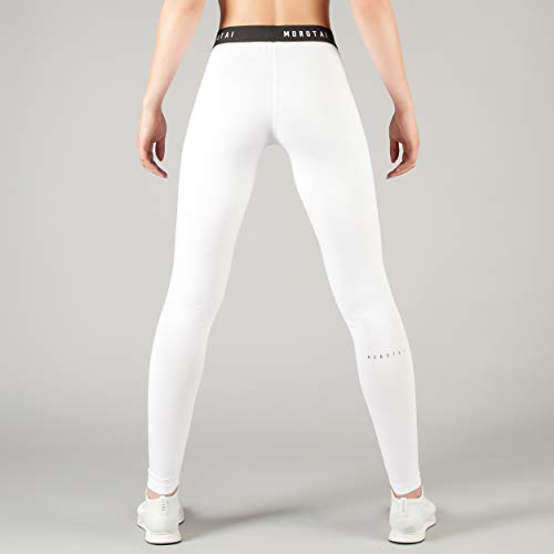 MOROTAI Mallas para Mujer, Leggins Largos, Deportivos, Yoga, Gimnasio, Pantalones de Fitness, Pantalones de Correr, opacos, de algodón, Mujer, W-190B207, Blanco, Medium