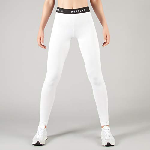 MOROTAI Mallas para Mujer, Leggins Largos, Deportivos, Yoga, Gimnasio, Pantalones de Fitness, Pantalones de Correr, opacos, de algodón, Mujer, W-190B207, Blanco, Medium