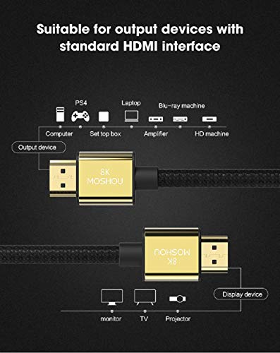 MoShou-Cable HDMI 2.1 / UHD HDR 4K 8K 120Hz 2160p 4320p 3D / HDMI 2.0 / eARC Dolby Vision Atmos/Trenzado de Nylon/Ultra Alta Velocidad 48Gbps Ethernet (1.5 m)