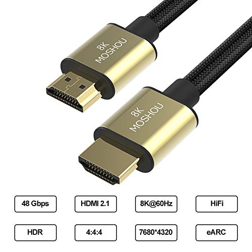 MoShou-Cable HDMI 2.1 / UHD HDR 4K 8K 120Hz 2160p 4320p 3D / HDMI 2.0 / eARC Dolby Vision Atmos/Trenzado de Nylon/Ultra Alta Velocidad 48Gbps Ethernet (1.5 m)