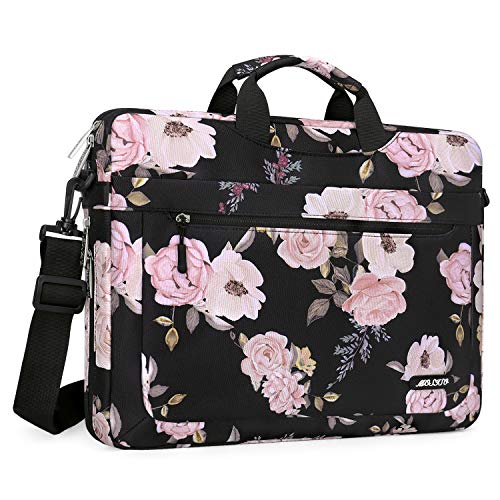 MOSISO Bolso Bandolera para Portátil Compatible con 13-13.3 Pulgadas MacBook Pro/MacBook Air/Notebook, Funda para Maletín Poliéster Peony Messenger con Profundidad Ajustable Parte Inferior, Negro