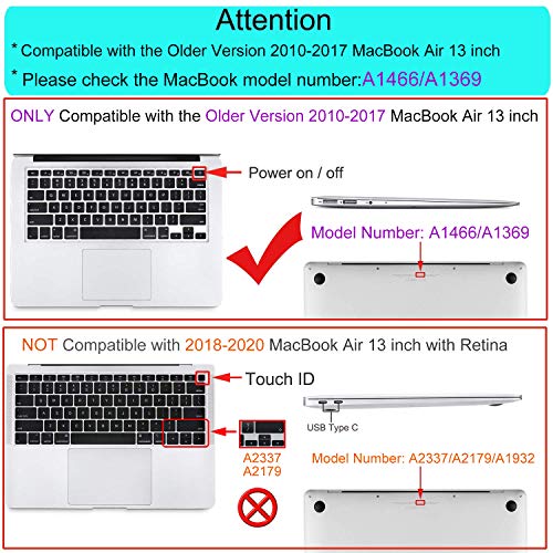MOSISO Funda Dura Compatible con MacBook Air 13 Pulgadas (A1369 / A1466, Versión 2010-2017), Ultra Delgado Carcasa Rígida Protector de Patrón de Plástico Cubierta, Negro Mármol