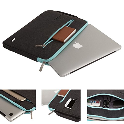 MOSISO Funda Protectora Compatible con 14-15 Pulgadas 2019-2016 MacBook Pro A1990 A1707/DELL HP Lenovo Acer de Portátil, Bolsa de Hombro Blanda Maletín Bandolera con Asa Lateral, Negro & Azul Caliente