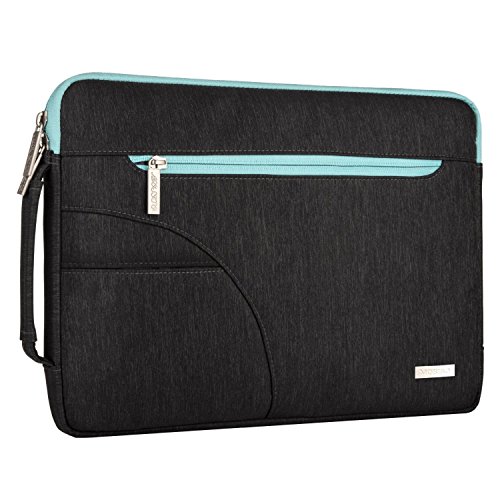 MOSISO Funda Protectora Compatible con 14-15 Pulgadas 2019-2016 MacBook Pro A1990 A1707/DELL HP Lenovo Acer de Portátil, Bolsa de Hombro Blanda Maletín Bandolera con Asa Lateral, Negro & Azul Caliente