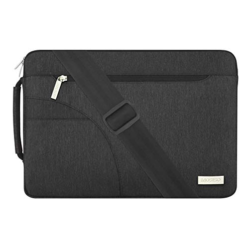 MOSISO Funda Protectora Compatible con 14-15 Pulgadas 2019-2016 MacBook Pro A1990 A1707/DELL HP Lenovo Acer de Portátil, Bolsa de Hombro Blanda Maletín Bandolera con Asa Lateral, Negro