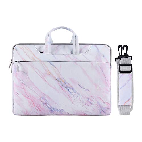 MOSISO Funda Protectora Compatible con 2019 MacBook Pro 16 A2141/15-15.6 MacBook Pro Retina/Surface HP Lenovo Acer ASUS de Portáti, Bolsa de Hombro Blanda Maletín Bandolera de Patrón Mármol, Rosa