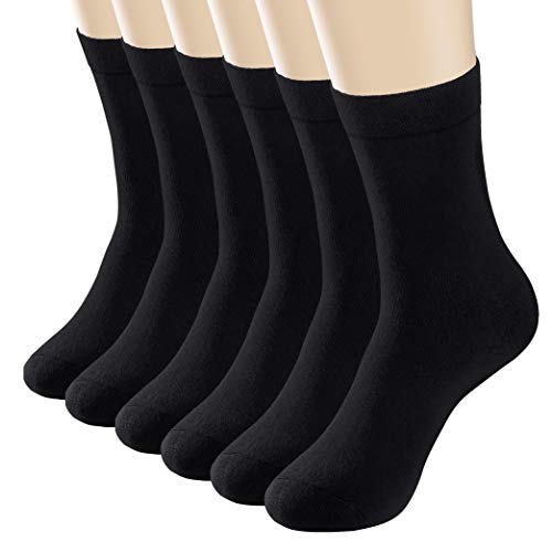 MOSOTECH 6 Pares Calcetines para Hombre y Mujer, Unisex Basic Transpirables Calcetines de Algodón, Cómodos Calcetines de Vestir , Negro, Talla 43-46