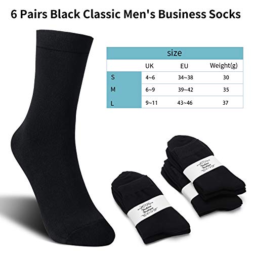 MOSOTECH 6 Pares Calcetines para Hombre y Mujer, Unisex Basic Transpirables Calcetines de Algodón, Cómodos Calcetines de Vestir , Negro, Talla 43-46