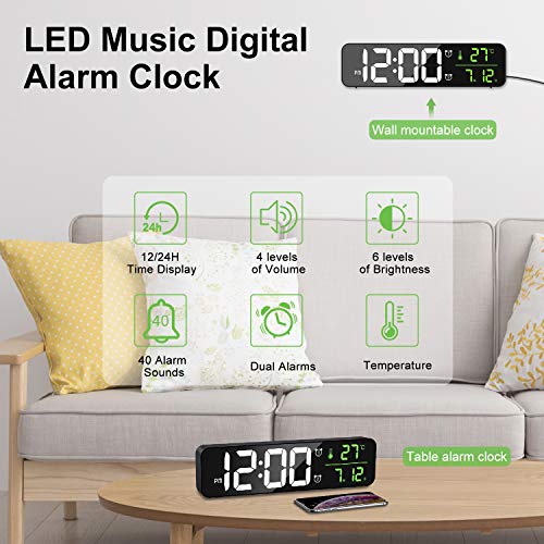 MOSUO Reloj Despertador Digital, Reloj de Pared con Temperatura Tiempo Fecha, 10" Gran Pantalla LED Espejo Reloj Digital con 2 Alarma 40 Música 6 Niveles de Brillo USB Puerto, Negro MOSUO Reloj Despertador Digital, Reloj de Pared con Temperatura Tiempo Fecha, 10" Gran Pantalla LED Espejo Reloj Digital con 2 Alarma 40 Música 6 Niveles de Brillo USB Puerto, Negro