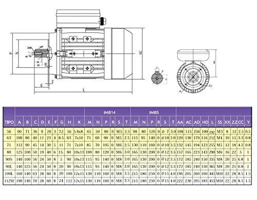 MOTOR ELECTRICO MONOFASICO 2,2KW / 3CV 220V 3000RPM B14 (BRIDA 140mm) TAMAÑO 90L - EJE 24mm ALTO PAR DE ARRANQUE ALREN