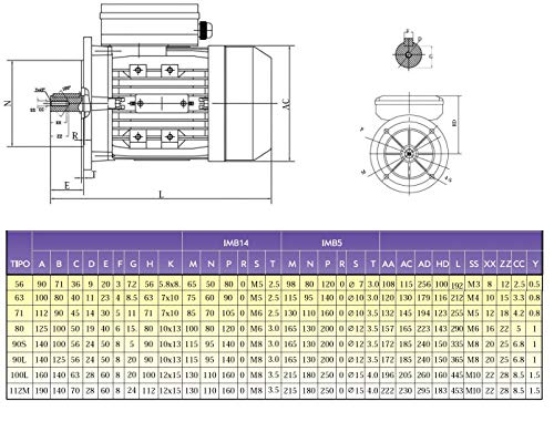 MOTOR ELECTRICO MONOFASICO 2,2KW / 3CV 220V 3000RPM B5 (BRIDA 200mm) TAMAÑO 90L - EJE 24mm ALTO PAR DE ARRANQUE ALREN