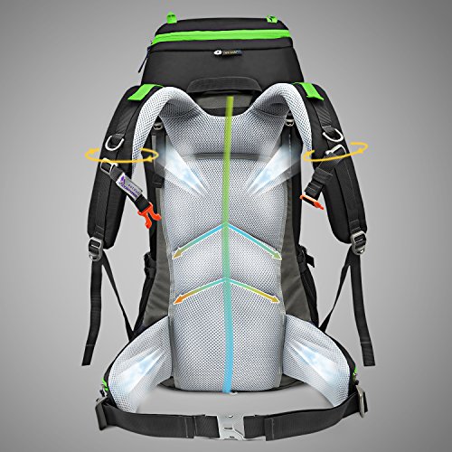 MOUNTAINTOP 50L Mochila de Senderismo Impermeable Multifuncion Mochila de Camping al Aire Libre con Cubierta de Lluvia para Trekking Viajes Montaña Acampada Escalada (Negro)