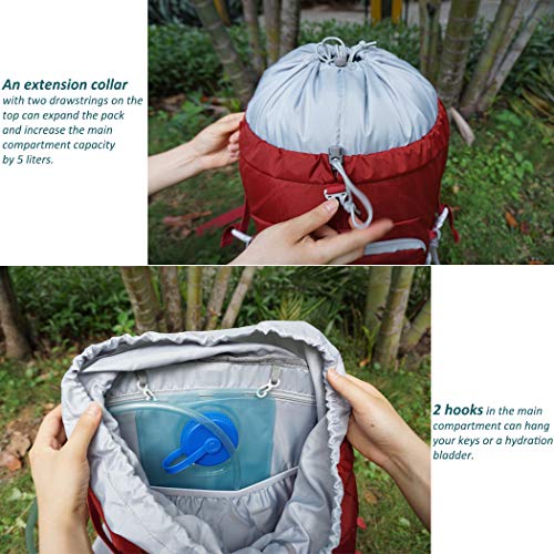 MOUNTAINTOP 50L Mochila de Senderismo Impermeable Multifuncion Mochila de Camping al Aire Libre con Cubierta de Lluvia para Trekking Viajes Montaña Acampada Escalada (Rojo)