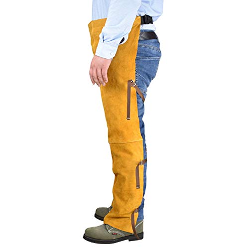 MOXIN Soldadura Pantalones Cuero Resistente Calor Pierna Dividida Ropa Protectora para Soldador Taller Actividades Garaje Piel Herramienta jardín casera,Brown