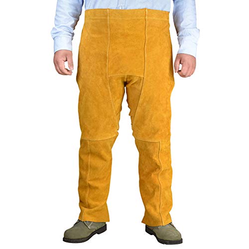 MOXIN Soldadura Pantalones Cuero Resistente Calor Pierna Dividida Ropa Protectora para Soldador Taller Actividades Garaje Piel Herramienta jardín casera,Brown