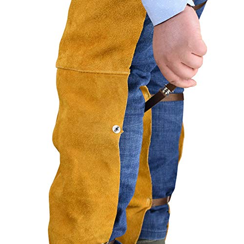 MOXIN Soldadura Pantalones Cuero Resistente Calor Pierna Dividida Ropa Protectora para Soldador Taller Actividades Garaje Piel Herramienta jardín casera,Brown