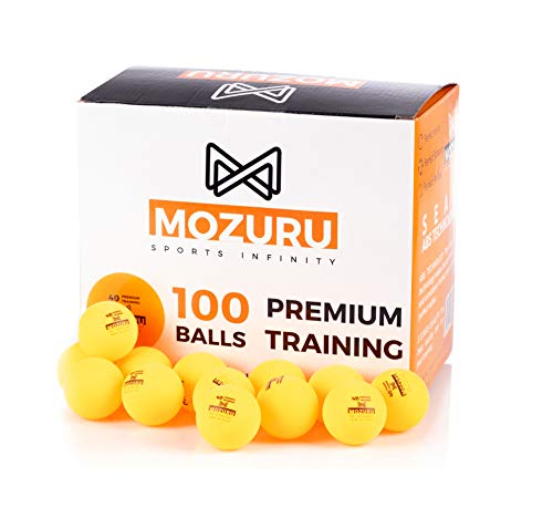 MOZURU Pelotas de Ping Pong Pack 100 Unidades, 100 Pelotas de Tenis de Mesa, Premium Training 40+, Pelotas de plástico Naranja, Material ABS con Costura