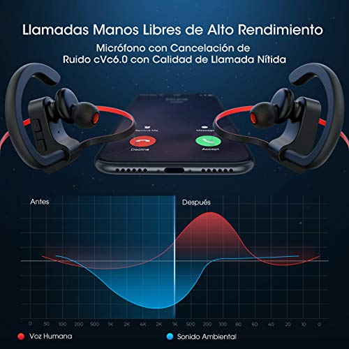 Mpow Auriculares Bluetooth Deportivos, Flame Inalámbricos Running IPX7 Impermeable Cascos V5.0 In-Ear, Correr con Micrófono, Cancelación de Ruido Gimnasio,Viajes,Deporte