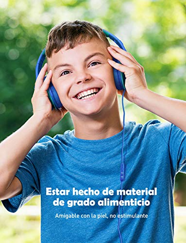 Mpow CH6 Auriculares para niños, Volumen Limitado en el oído Auriculares para niños con Conector de Audio de 3.5 mm para niños, niñas y niños, Auriculares con Cable Ajustable y Plegable con micrófono