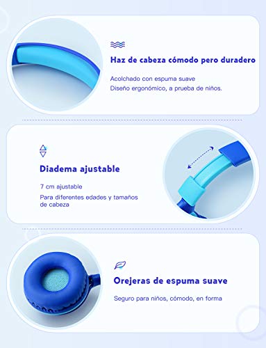 MPOW CHE1 Auriculares para Niños, Límite de Volumen de 94dB, Diseño Plegable Único, Ligero, Ajustable, Cable de Nylon. Duradero, Cómodo, Audio Jack de 3,5 mm, Auriculares Infantile, Cascos Musica