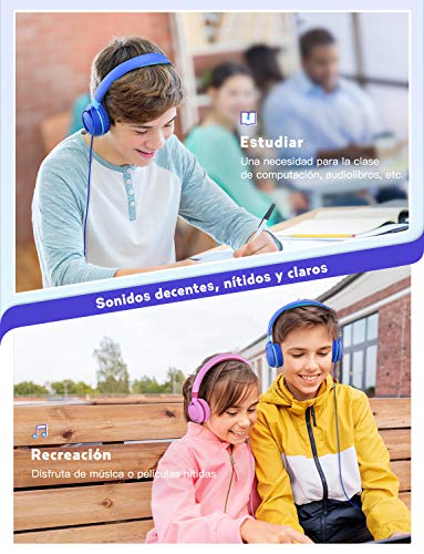 MPOW CHE1 Auriculares para Niños, Límite de Volumen de 94dB, Diseño Plegable Único, Ligero, Ajustable, Cable de Nylon. Duradero, Cómodo, Audio Jack de 3,5 mm, Auriculares Infantile, Cascos Musica