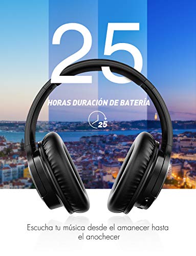 Mpow H7 Cascos Bluetooth Diadema, 25hrs de Reproducir, Hi Fi Sonido, Cascos Bluetooth Inalámbricos con Micrófono Incorporado, Auriculares Bluetooth Diadema para TV, Móvil, PC, Negro