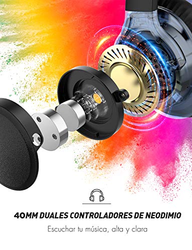 Mpow H7 Cascos Bluetooth Diadema, 25hrs de Reproducir, Hi Fi Sonido, Cascos Bluetooth Inalámbricos con Micrófono Incorporado, Auriculares Bluetooth Diadema para TV, Móvil, PC, Negro