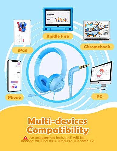 Mpow LH1 - Auriculares con micrófono para niños y niñas, con límite de Volumen de 94 dB, Sonido estéreo, Conector de Audio de 3,5 mm para Smartphone, Tablet, Kindle, PC, Escuela, Viajes