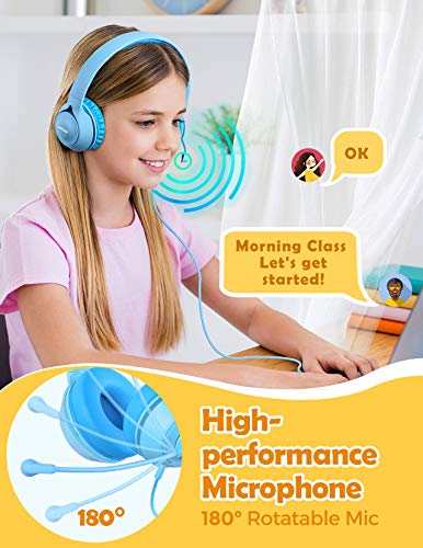 Mpow LH1 - Auriculares con micrófono para niños y niñas, con límite de Volumen de 94 dB, Sonido estéreo, Conector de Audio de 3,5 mm para Smartphone, Tablet, Kindle, PC, Escuela, Viajes