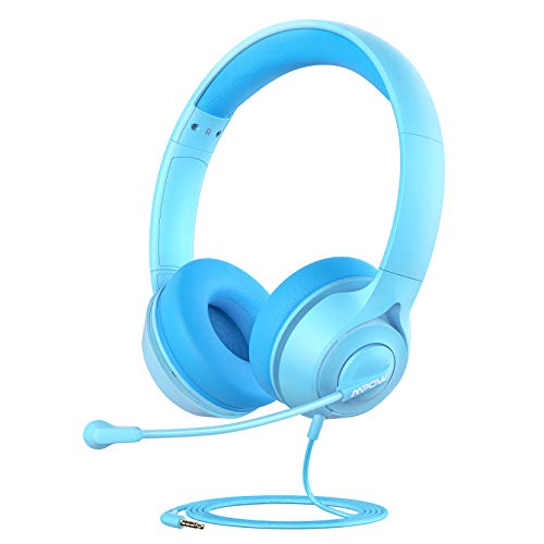 Mpow LH1 - Auriculares con micrófono para niños y niñas, con límite de Volumen de 94 dB, Sonido estéreo, Conector de Audio de 3,5 mm para Smartphone, Tablet, Kindle, PC, Escuela, Viajes