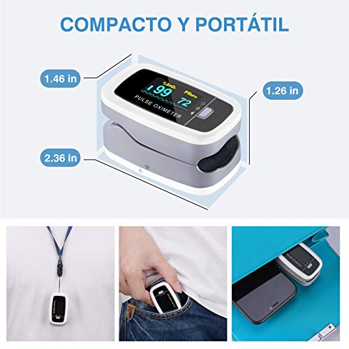 Mpow Oxímetro de Pulso, Pulsioximetro de Dedo, Oximetro Dedo con Pantalla OLED Rotatorio Bicolor, Ajustable de Brillo, Oxímetro Para el Cuidado de la Salud Familiar, Lectura Instantánea