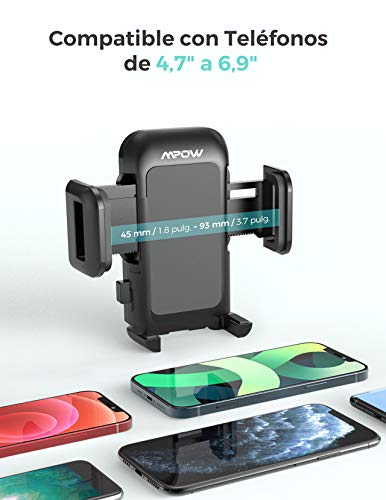 Mpow Soporte Móvil Coche, Soporte del Coche Móvil Universal para Salpicadero y Parabrisas con Ventosa de Gel Fuerte y Fijador Antivibración, para iPhone 12/11/SE/X/8/7 Plus, Galaxy S9/S8, Xiaomi ect