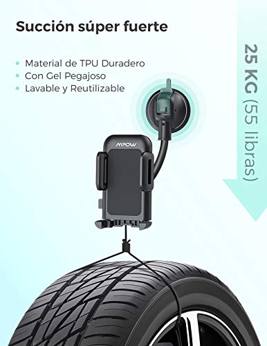 Mpow Soporte Móvil Coche, Soporte del Coche Móvil Universal para Salpicadero y Parabrisas con Ventosa de Gel Fuerte y Fijador Antivibración, para iPhone 12/11/SE/X/8/7 Plus, Galaxy S9/S8, Xiaomi ect