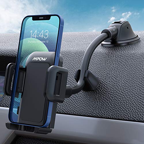 Mpow Soporte Móvil Coche, Soporte del Coche Móvil Universal para Salpicadero y Parabrisas con Ventosa de Gel Fuerte y Fijador Antivibración, para iPhone 12/11/SE/X/8/7 Plus, Galaxy S9/S8, Xiaomi ect