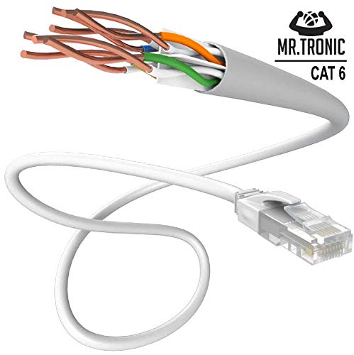 Mr. Tronic 25m Cable de Red Ethernet Latiguillo | CAT6, AWG24, CCA, UTP, RJ45 (25 Metros, Blanco)