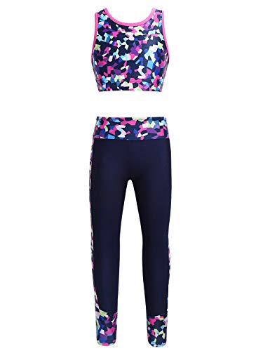 MSemis Niña Conjuntos Deportivos Sujetador+Leggings Largos Ropa de Otoño Elástico Crop Top Bra Top+Leggins para Danza de Ballet Gym Correr Yoga Rosa-Rojo 11-12 años