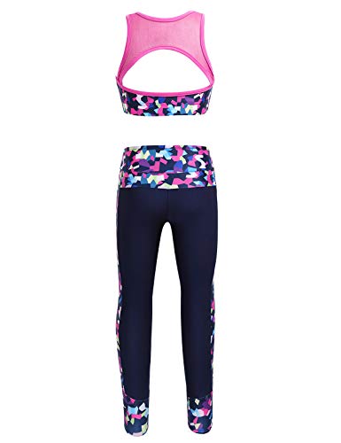 MSemis Niña Conjuntos Deportivos Sujetador+Leggings Largos Ropa de Otoño Elástico Crop Top Bra Top+Leggins para Danza de Ballet Gym Correr Yoga Rosa-Rojo 11-12 años