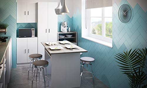Mueble Auxiliar para Microondas, Mesa Cocina con un Cajón y dos Puertas, Color Blanco y Cemento, Medidas: 92 cm (Alto) x 59 cm (Ancho) x 40 cm (Fondo)