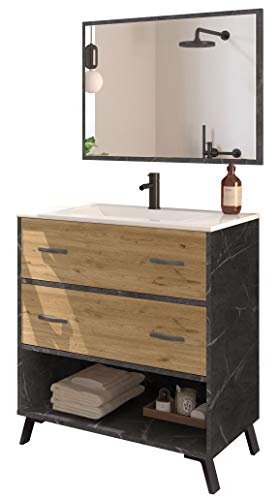 Mueble baño Moderno Combia Elegante imitación mármol con Espejo y Lavabo cerámica 81x47