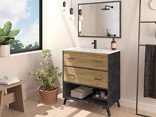 Mueble baño Moderno Combia Elegante imitación mármol con Espejo y Lavabo cerámica 81x47 Mueble baño Moderno Combia Elegante imitación mármol con Espejo y Lavabo cerámica 81x47
