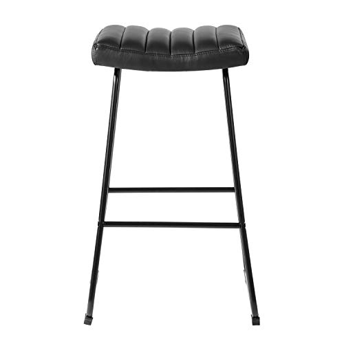 Mueble Cosy Saddlebar Negro – Juego de 2 Bar de Poliuretano con reposapiés – Taburete Acolchado – Altura con Soporte de Metal, Negro, 42 x 38 x 74,5 cm